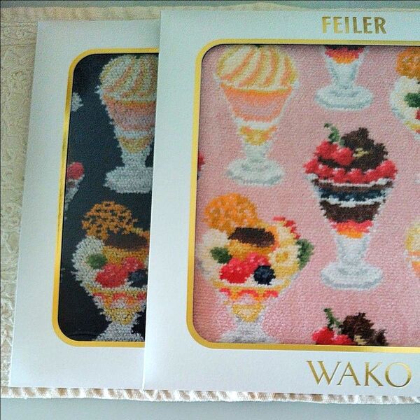 フェイラー 和光 WAKO PARFAIT ハンカチ ネイビー&ピンク 2枚セット