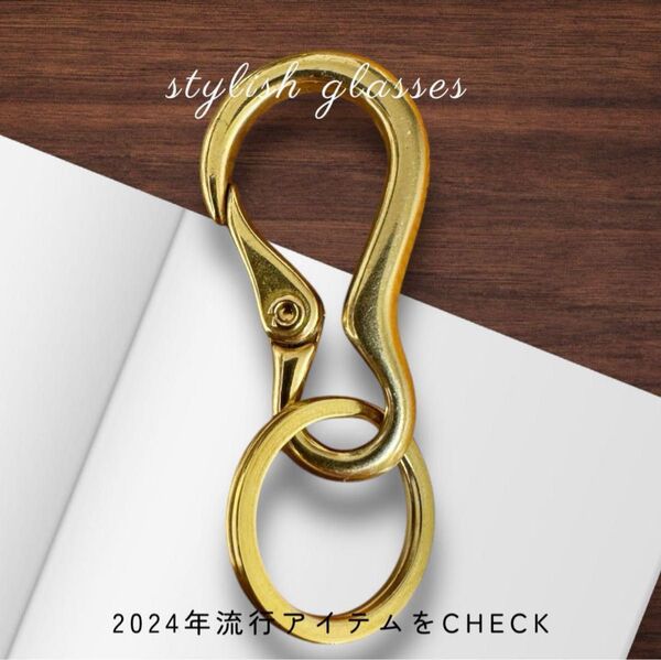 3個セット 真鍮 フック型 約4cm キーホルダー リング付き