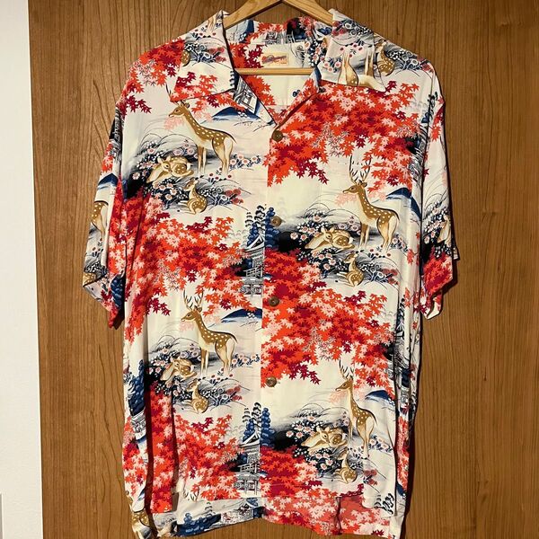 新品 サンサーフ SUN SURF 鹿 紅葉 レーヨン アロハシャツ Lサイズ