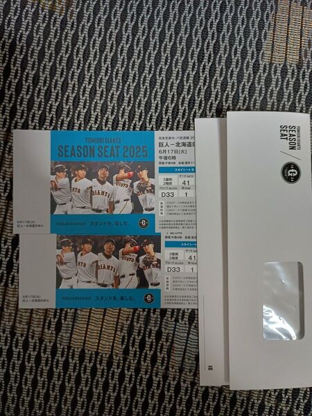 6月17日巨人戦ジャイアンツ対北海道日本ハムファイターズ 東京ドーム三塁側2階最前列ペアチケット スカイシートB