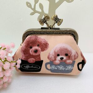 リボンが可愛いがま口財布!《コーヒーカップとトイプードル》