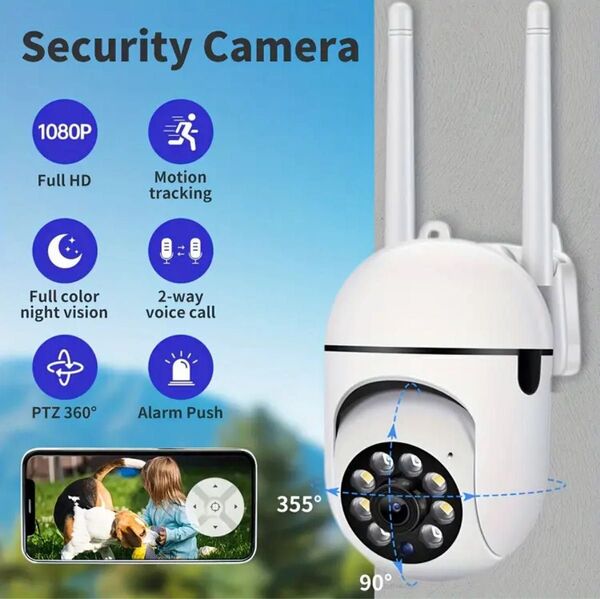 ⑤新品2MP WiFiカメラ、防犯、ベイビー、ペット、介護、遠隔モニター 赤外線 白色 ネットワークカメラ
