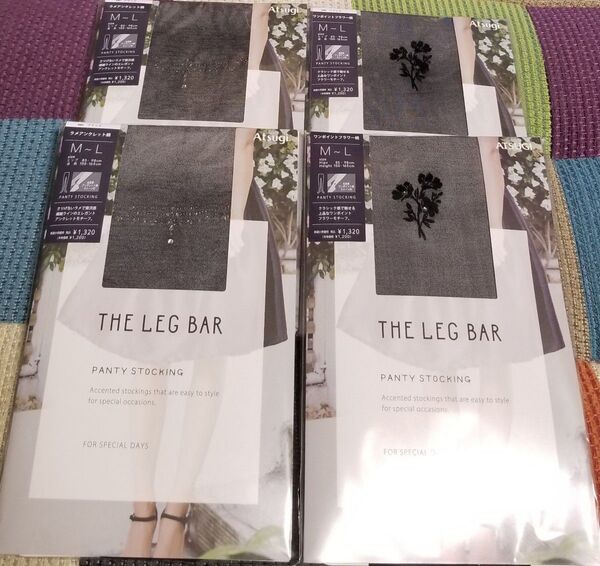 ATUGI アツギ THE LEG BAR M-Lサイズ アンクレット&フラワーモチーフ ストッキング 4足セット 新品 パンスト