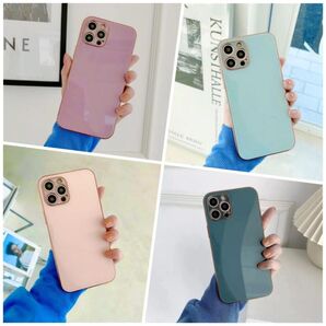 iPhoneケース シンプル スマホケース ガラス 大人 韓国 アイフォンケース アイホンケース 無地 くすみカラー おしゃれ