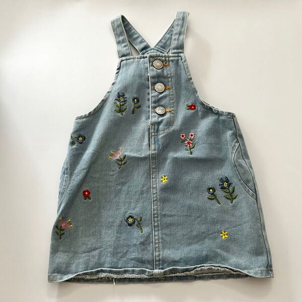 韓国子供服 刺繍 ジャンバースカート ジャンスカ サロペット オーバーオール デニム