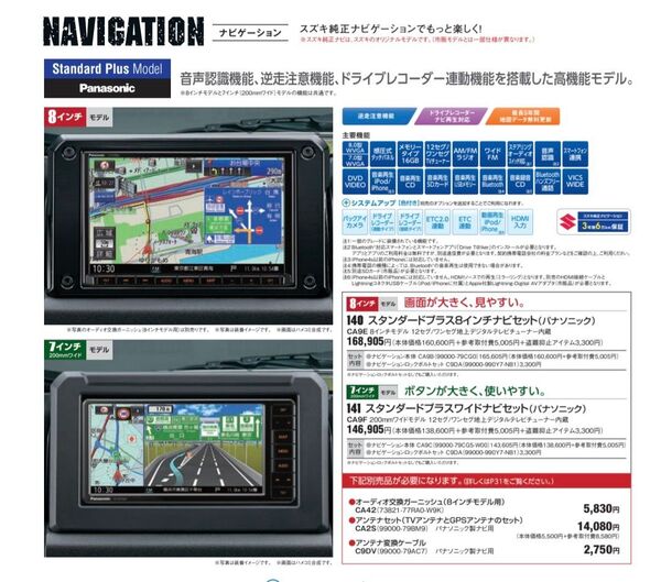 CN-RZ866ZA スズキ純正8インチ スタンダードプラスナビ 2024年版マップ ヘッドアップディスプレイ 全方位カメラ対応
