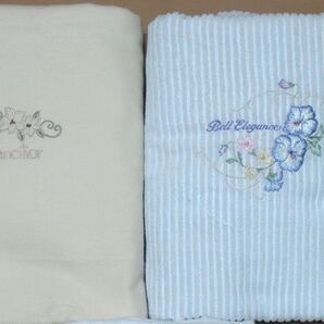 新品未使用 綿シーツ 2枚 まとめ売り クリーム色 アイボリー Fancifor ブルー 水色 ストライプ 花刺繍