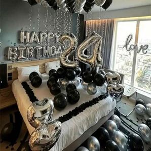 シルバー&ブラック お誕生日お祝いバルーンセット【30】