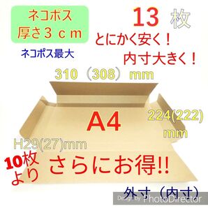 発送用13枚ネコポス最大サイズ 厚さ3㎝ 対応 A4 ダンボール 箱