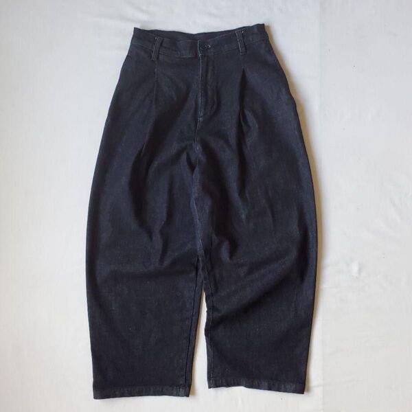 MUJI 縦横ストレッチデニムパンツ タックワイドデニム L