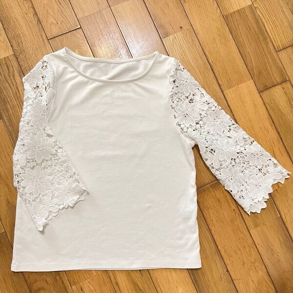 レース Tシャツ トップス Sサイズ ホワイト カットソー 七分袖