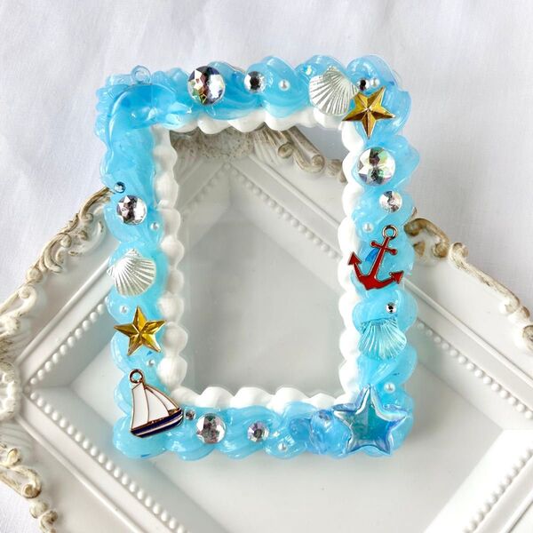 トレカケースホイップデコ マリン 夏 海 ヨット シェル貝 水色 イルカ b8 ハンドメイド