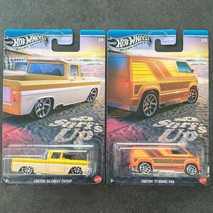 【新品未開封】ホットウィール サーフズアップ カスタム '62 シェビーピックアップ & カスタム '77 ダッジバン 2台セット