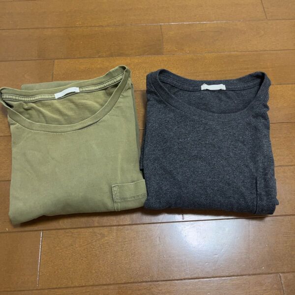 GU グレー カーキ Tシャツ Mサイズ ポケット付き
