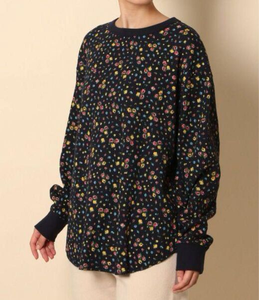 ニコアンド KEITA MARUYAMA ケイタマルヤマ コラボ 花柄 サーマル ワッフル カットソー トップス 紺 L 長袖