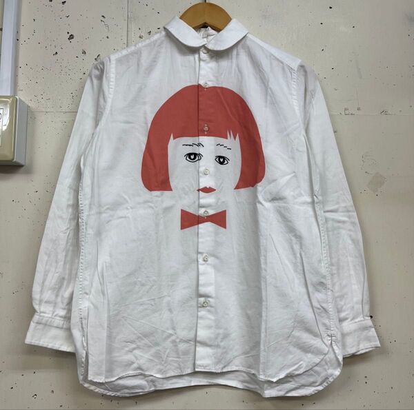 I am I BOYGAL アイアムアイ 白 長袖シャツ ブラウス 丸襟 コットン 女の子 フェイスプリント F