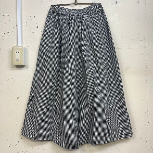 ichi イチ チェック柄 イージー ワイドパンツ ガウチョ コットン リネン ウエストゴム 白黒 レディース 日本製