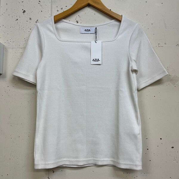 AZUL by moussy マウジー リブ スクエアネック カットソー トップス tシャツ Tee 半袖 白 ホワイト M
