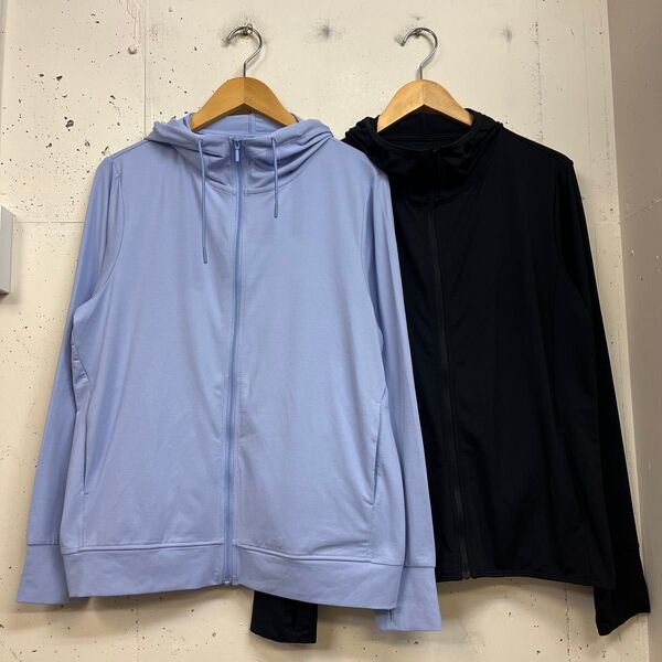 UNIQLO ユニクロ AIRism エアリズム UVカット メッシュパーカー フード レディース XL 2枚セット 黒 ブルー