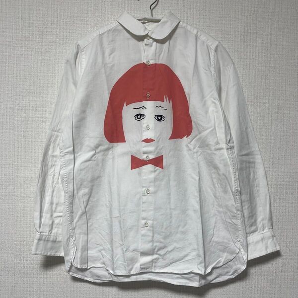 I am I BOYGAL アイアムアイ 白 長袖シャツ ブラウス 丸襟 コットン 女の子 フェイスプリント F