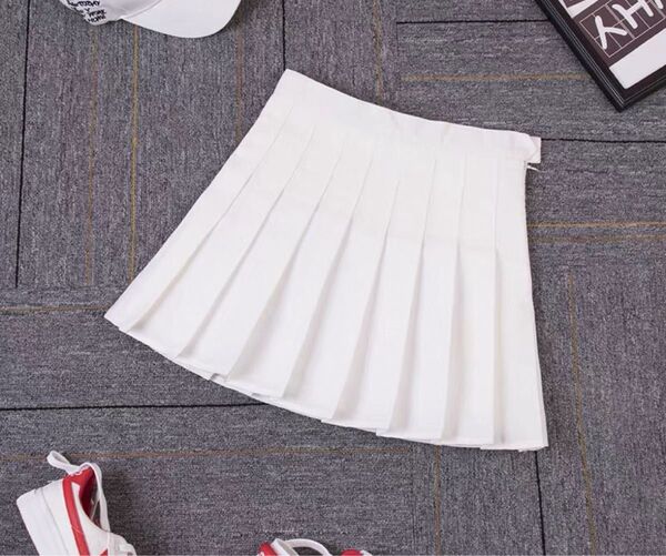 ホワイト プリーツミニスカート 韓国 夏服 インナーパンツ付き プリーツスカート