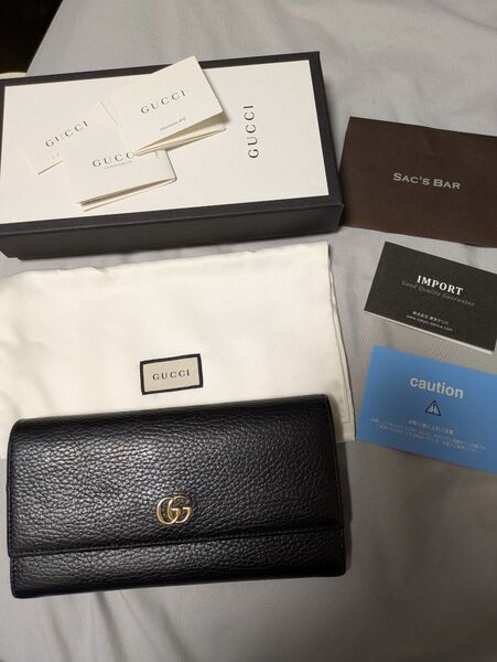 GUCCI 二つ折り財布 長財布 ブラック GGマーモント