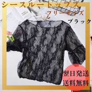 残りわずか カットソー トップス ブラック半袖 黒白 シースル シアー 夏 涼しい おしゃれ