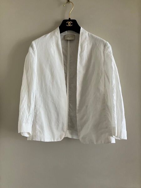ユナイテッドアローズ ¥40000 麻混 ノーカラー ジャケット WT