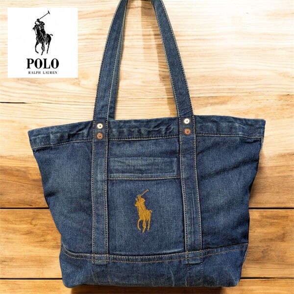 ポロラルフローレン デニム トートバッグ 大容量 サイズ A4 ビッグポニー POLO RALPH LAUREN