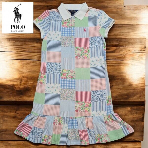 POLO RALPH LAUREN ポロラルフローレン パッチワーク ワンピース フリル 150 女の子 子供服 キッズ