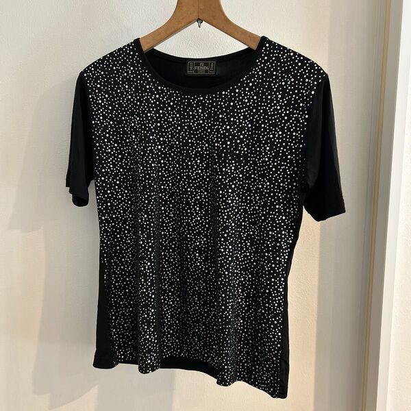 美品 FENDI フェンディ 丸首 ドット 水玉 半袖 Tシャツ トップス 黒