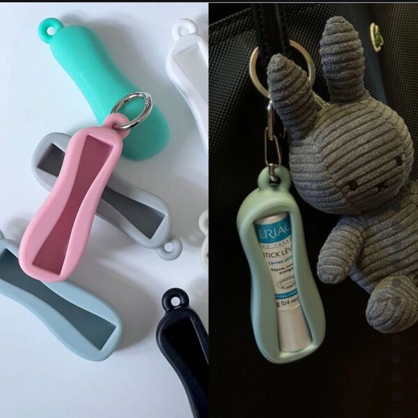 Lip balm key holder リップバーム シリコン ケース イエロー 携帯用 旅行用 キーリング キーホルダー