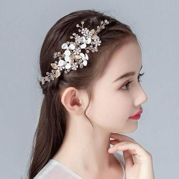 ヘアアクセサリー 髪飾り ヘッドドレス 花 ゴールド ブライダル ウェディング 結婚式 フォーマル フラワー レディース キッズ