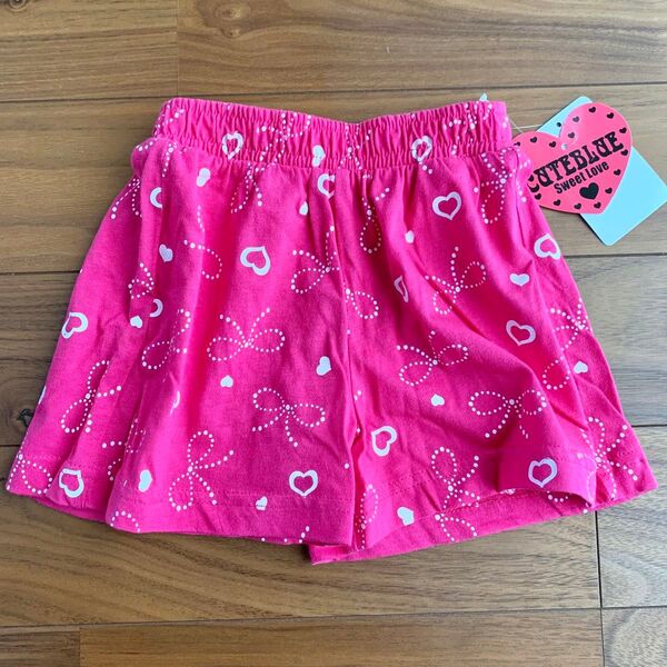 ハーフパンツ 半ズボン 100cm ピンク ハート リボン 夏 薄手 新品未使用