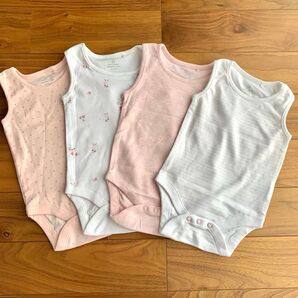 NEXT baby ネクストベビー 肌着 袖なし ノースリーブ ロンパース 新生児 4枚セット ピンク 綿100% 夏 70サイズ