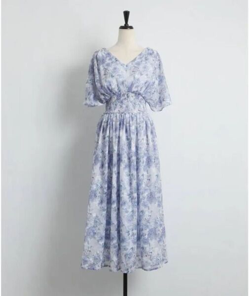 トッコクローゼット tocco closet 後ろリボン付きウエストシャーリングシアージャガードフラワーワンピース