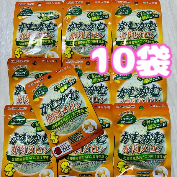かむかむ 赤肉メロン 10袋 チューイングキャンデー 期間限定 三菱食品 チューイングキャンディ キャンディー お菓子 詰め合わせ