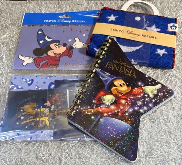 【新品未使用】ディズニーリゾート ファンタジア 希少リングノート&グリーティングカード&今治ミニタオル ミッキー グッズセット