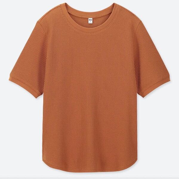 UNIQLO ユニクロ ワッフルクルーネックT 半袖 Tシャツ モカ ブラウン