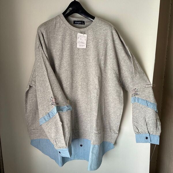 《新品》ドラッグストアーズ デニム重ね着風チュニック グレー