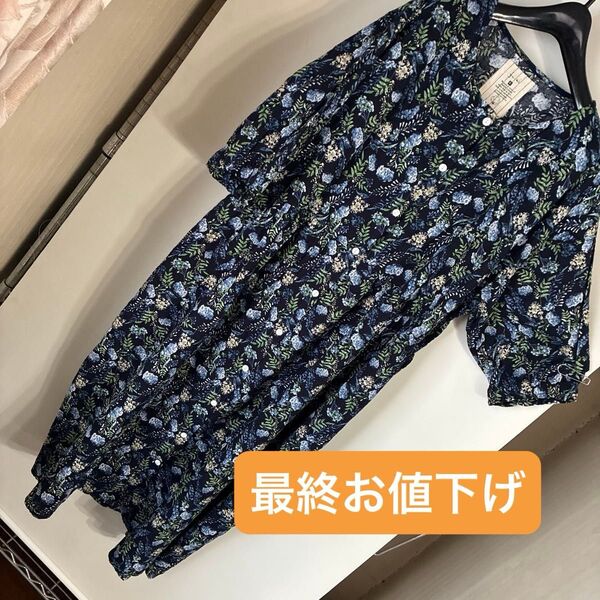 《美品》ドラッグストアーズ fu-ai 七分袖ワンピース ネイビー