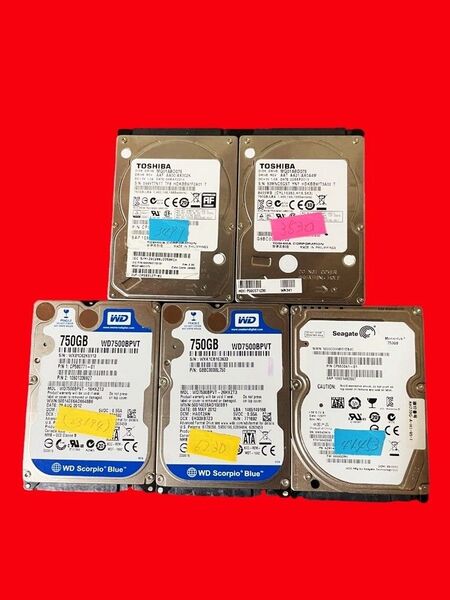 CrystalDiskInfoソフトで正常★5台setまとめ売り/大手メーカー750GB/2.5インチ/44453