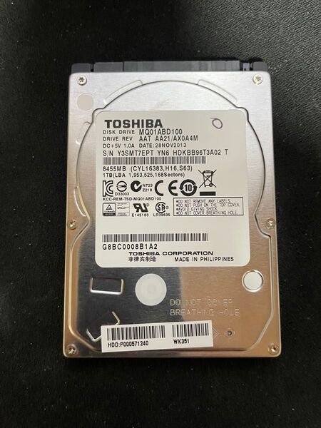 TOSHIBA MQ01ABD100 1TB HDD