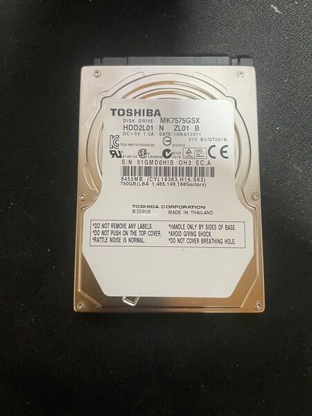 TOSHIBA HDD 750GB MK7575GSX