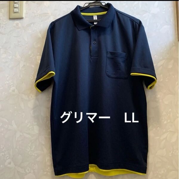 glimmer グリマー ポロシャツ ポケット付き LLサイズ レイヤードタイプ ネイビー×イエロー 速乾半袖ポロシャツ