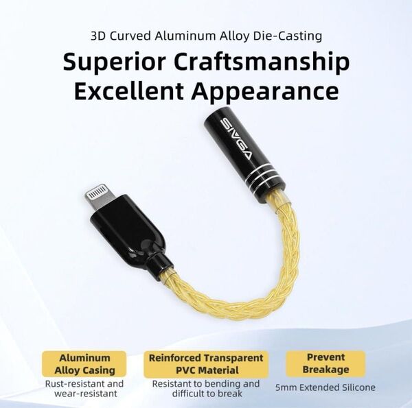SIVGA Lightning to 3.5mm HiFi DAC iPhone 変換アダプター ロスレスオーディオ