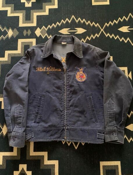 60s FFA ジャケット コーデュロイ バッチ付き ネイビー系 古着 ヴィンテージ