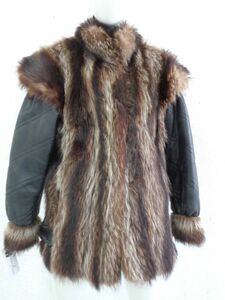  raccoon & black * leather fur fur * jacket american size 4