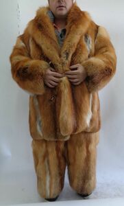  custom-made men's red fox fur fur * jacket & pants set 