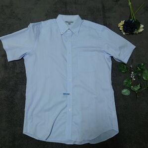UNIQLO ファインオックスフォードシャツ/シャツ(XL)ブルー/ストライプ/綿/ポリエステル/オフィス/クールビズ
